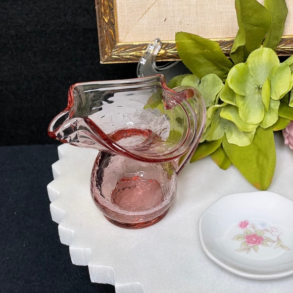 Vintage Cranberry Hand Blown Crackle Glass Creamer (Dorchester) - Picture 1 of 5